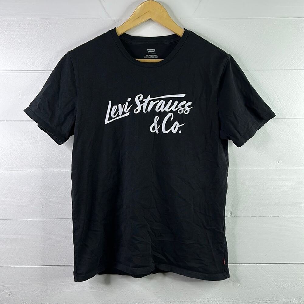 LEVI'S Levi Strauss Black White Logo Short Sleeve Cotton T Shirt Top Size Medium